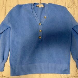 LOFT Women's V-Neck Sweater in Sky Blue 100% Cotton Size Small